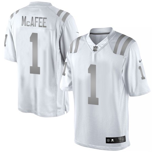 Men's Elite Pat McAfee Nike Jersey White - #1 Platinum NFL Indianapolis Colts